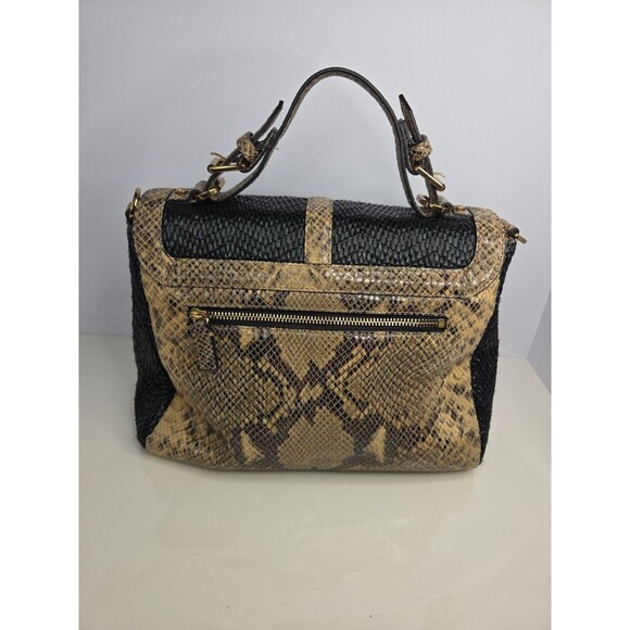 Tory Burch Snake‑Embossed Leather Hand Bag Detachable Shoulder Strap Goldtone Hw - Picture 5 of 16